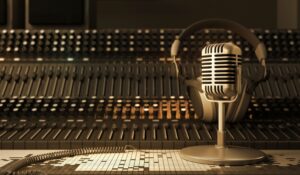 Microphone on studio desktop