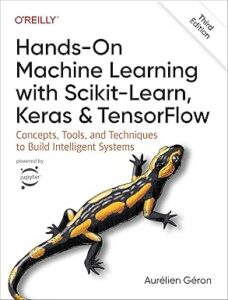 Hand-On Machine Learning book cover with a lizard